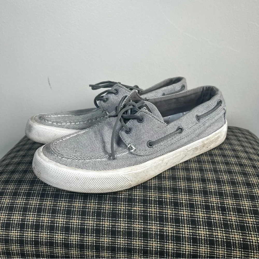 Sperry Top Sider Mens Boat Shoes Gray Striped Canvas Lace Up Size 8